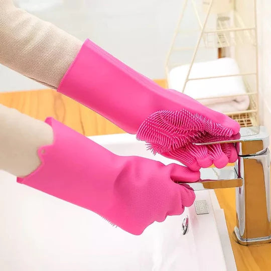 ( High Quality )Pair Of Silicone Washing Full Finger Gloves For Home & Kitchen