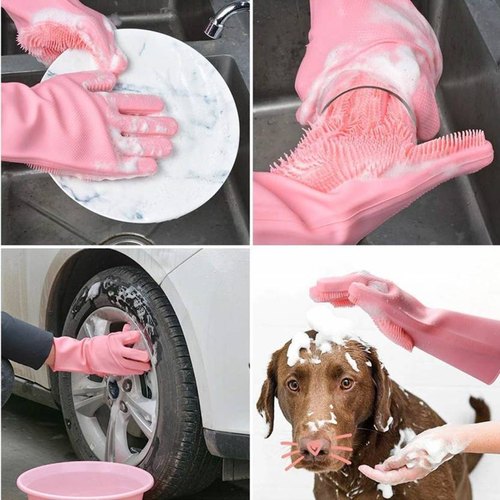 ( High Quality )Pair Of Silicone Washing Full Finger Gloves For Home & Kitchen